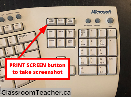 photo of a keyboard showing where the print screen button is to take a screenshot to add arrows to