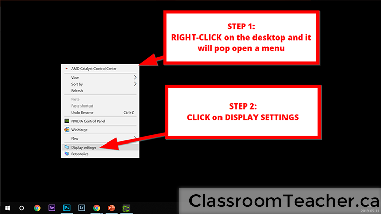 Screenshot of desktop - right click to get a menu and then choose display settings