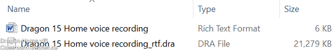 Screenshot of voice recording file (DRA file)