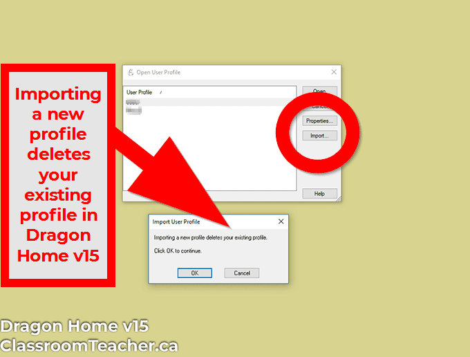 Use Dragon & Speak Naturally tip: Importing a user profile in Dragon Home V15 will overwrite the existing profile (Screenshot for Dragon Home vs Profession 15 review)