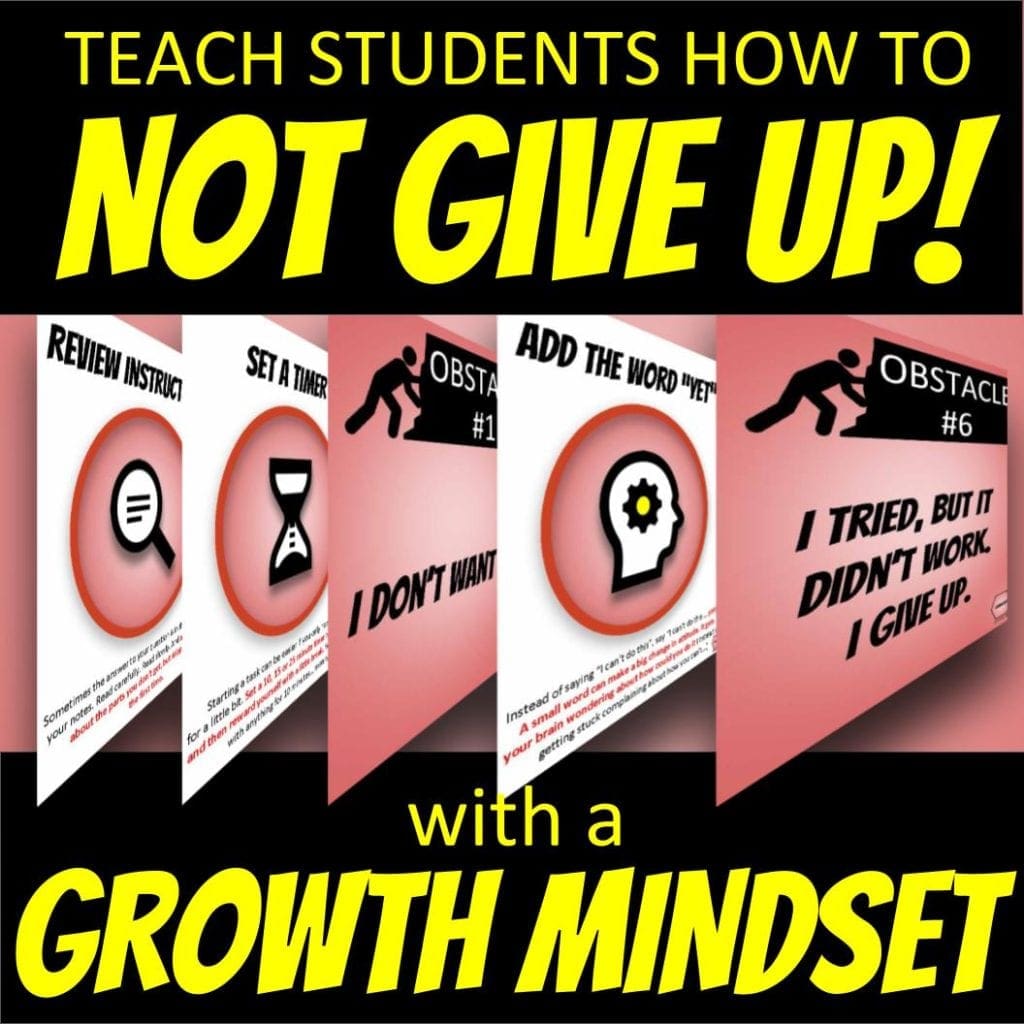 Slide asking educators to teach students HOW to not give up... with a growth mindset