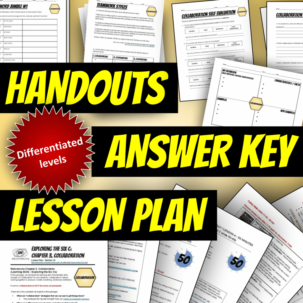 Student collaboration activities in this package include handouts, answer key, and lesson plan.