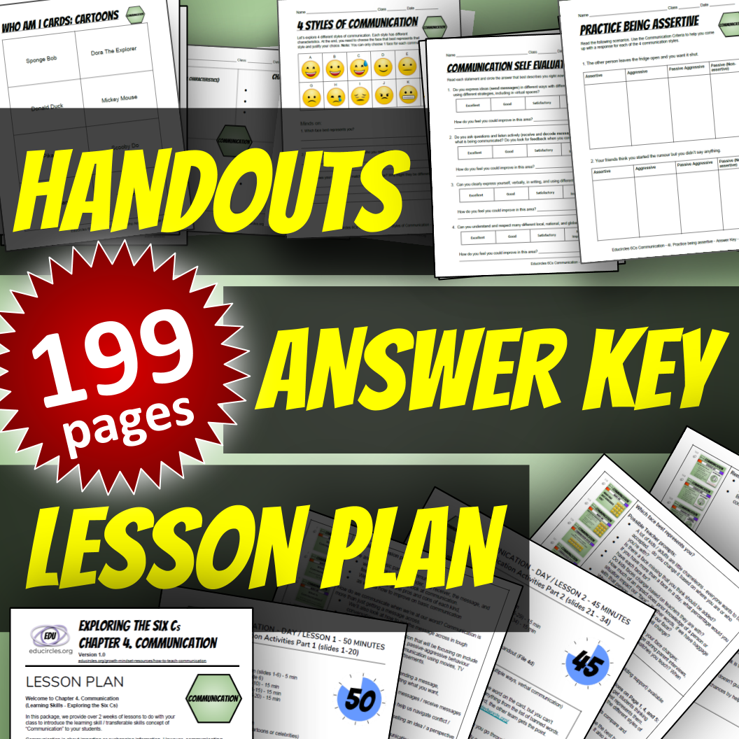 Screenshot of handouts, answer key, and communication lesson plans - 199 pages