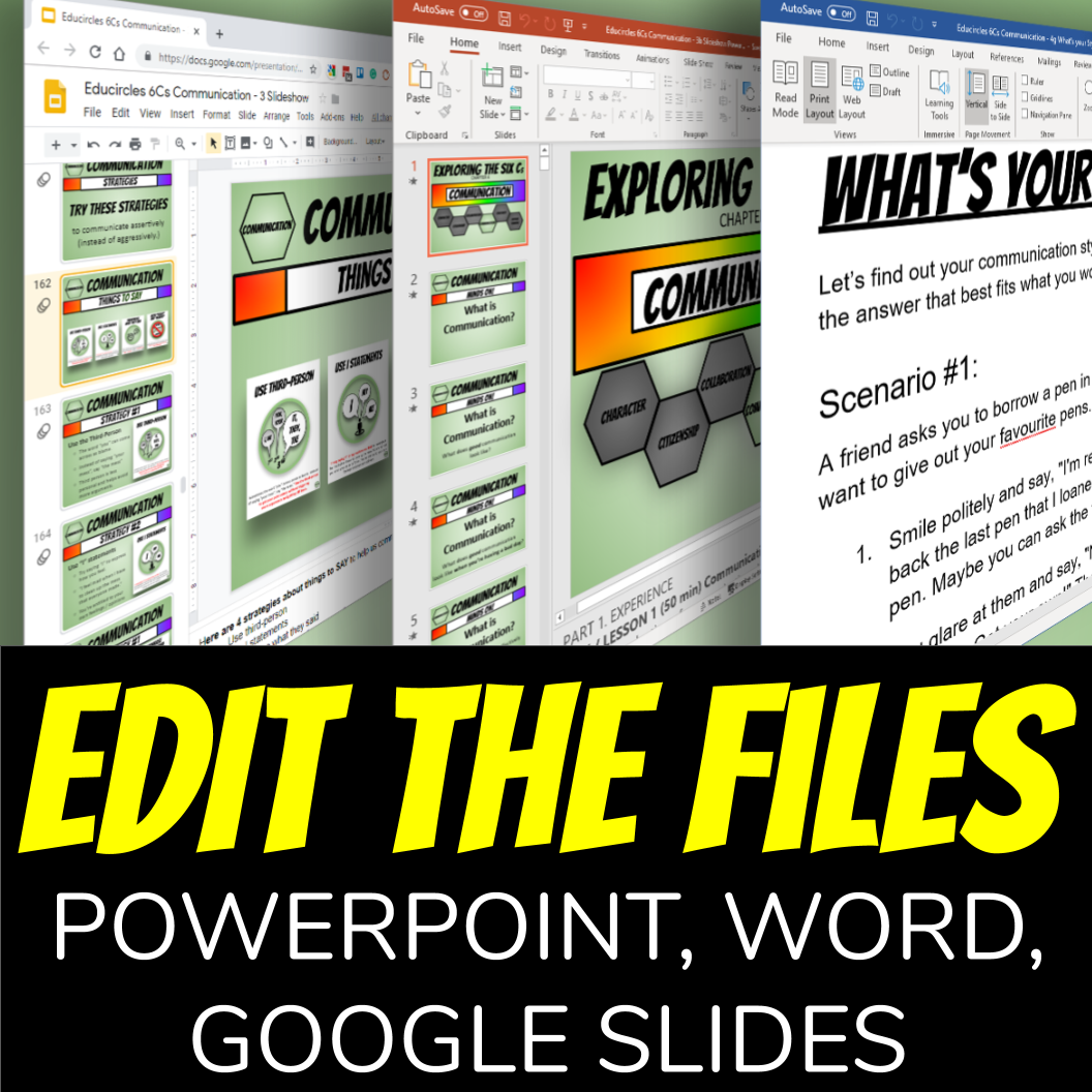 Edit the files - Screenshot of Microsoft Word, Microsoft PowerPoint, and Google Slide 