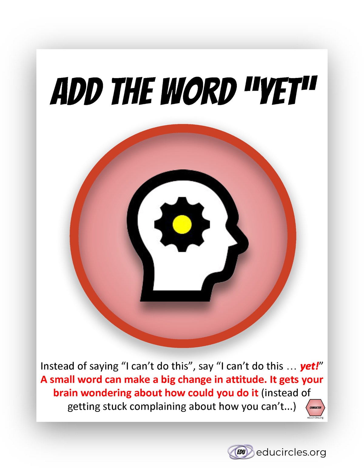 FREE Growth Mindset Poster PDF slide 1a - strategy: add the word yet