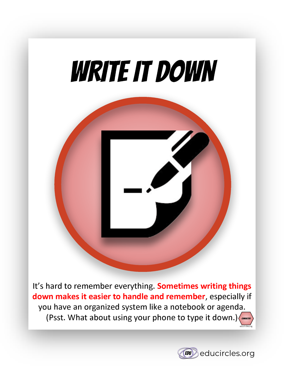 FREE Growth Mindset Poster PDF slide 9 - strategy: write it down