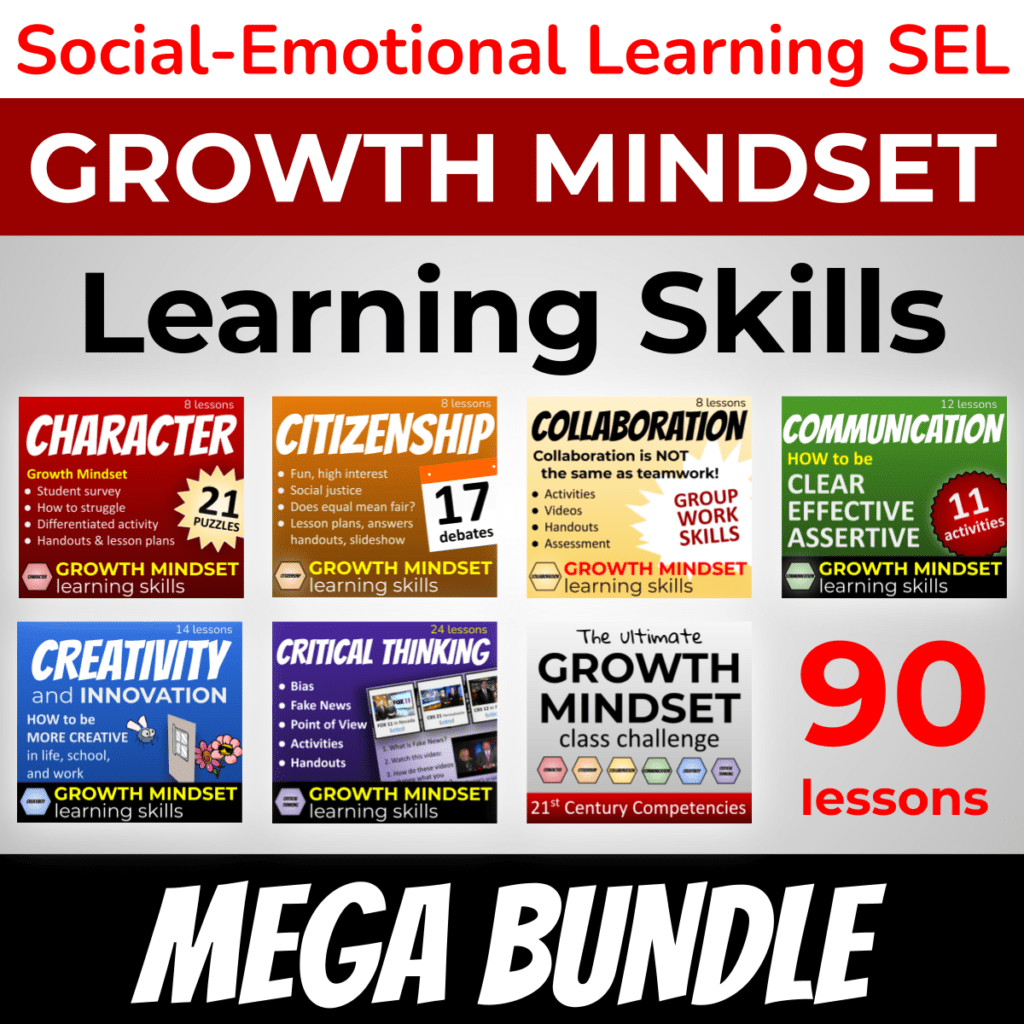 6Cs of Education / Social-Emotional Learning Skills - Growth Mindset Learning Skills Mega Bundle - 90 lessons: character, citizenship, collaboration, communication, creativity and critical thinking. Cover 1